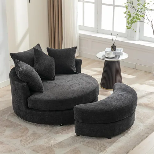 Miniatura 11 de Yoglad Silla redonda giratoria de gran tamaño, sillas de 360 grados con bandeja otomana para reposabrazos ideal para sala de estar, dormitorio