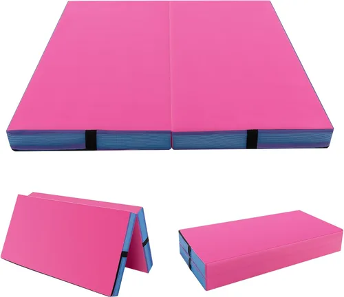 Miniatura 11 de Giantex Colchoneta de gimnasia plegable de 4 x 4 pies con asas de transporte, tapete bio-plegable para niños y animadoras