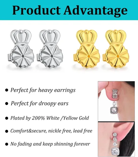 Miniatura 3 de Catinee 6 piezas de aretes para orejas caídas, ajustables, hipoalergénicos, seguros para aretes pesados (dorado)