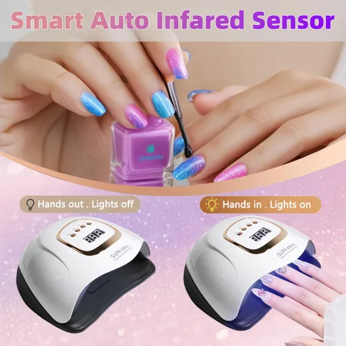 Miniatura 4 de Lámpara de uñas LED UV con 81 cuentas, lámparas de curado de uñas de 380 W para esmalte de gel con sensor automático/4 ajustes de temporizador
