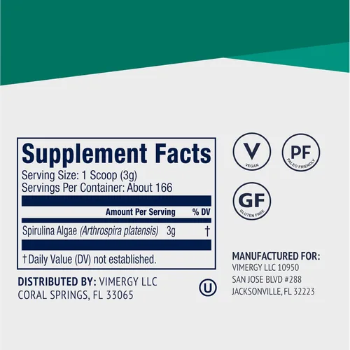 Miniatura 4 de Vimergy Polvo de espirulina, 166 porciones – Tamaño de valor – Polvo de verduras – Superalimento de algas azul-verde ricas en nutrientes