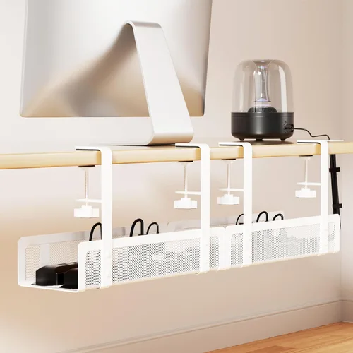 Miniatura 9 de Paquete de 2 bandejas de organización de cables debajo del escritorio, 31.4 pulgadas, organización de cables debajo del escritorio sin taladrar Negro