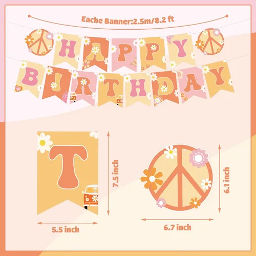 Miniatura 2 de 19 piezas de decoraciones de fiesta geniales incluyen pancarta bohemia de feliz cumpleaños, espirales colgantes hippie retro boho panal centros