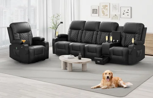 Miniatura 12 de YONISEE - Juego de sofá reclinable moderno - Sofá de 3 asientos y 1 silla reclinable giratoria con calor y masaje para sala de estar (3+1)