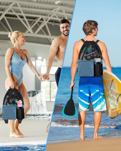 Miniatura 7 de BROTOU Mochila de playa para natación con bolsillo húmedo de malla y cordón, bolsas para nadar, gimnasio Azul marino