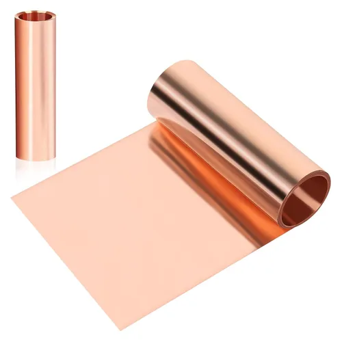 Rollo de hoja de cobre puro para manualidades, 99.99% puro 0.001"x4"x79" (0.03MM x 0.1M x 2M) Rollo de lámina de cobre suave y delgado, paquete