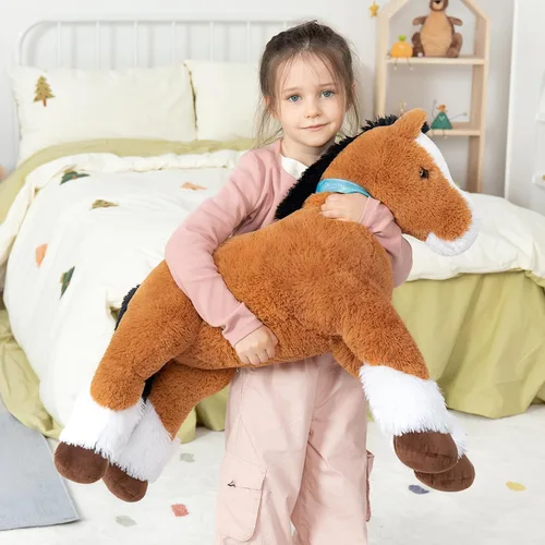 Miniatura 3 de MaoGoLan Peluche de caballo grande para niño, juguete de peluche de caballo grande para niña, poni montable de peluche para niños, almohada de felpa