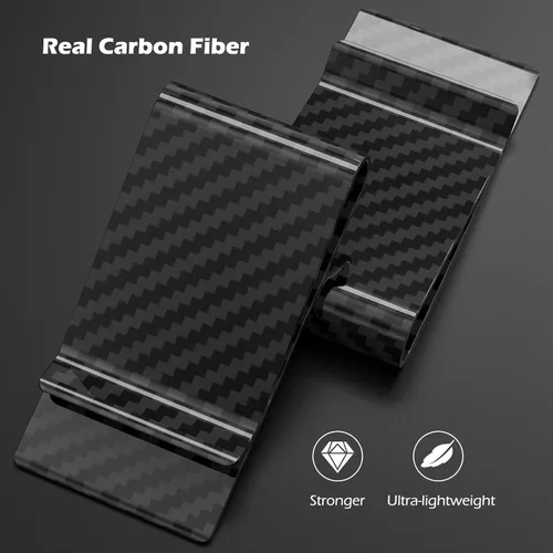 Miniatura 5 de Travelambo Clip para dinero para hombre, de piel, delgado, minimalista, con bloqueo RFID (tejido negro), Tejido negro, Minimalista