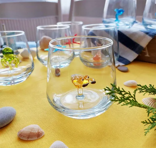 Miniatura 6 de Taza de vidrio 3D con bonita figura de animal en el interior, figura de cangrejo de vidrio soplado a mano en el interior, vaso sin tallo para vino