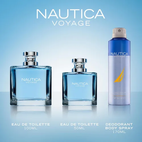 Miniatura 4 de Nautica Voyage Giftset, 1.6 fl oz EDT + 6 oz desodorizante corporal en aerosol, notas de manzana, madera de cedro, mimosa, fragancia para hombre
