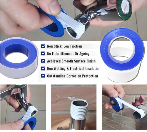 Miniatura 4 de 2 rollos de cinta de teflón de 1/2 pulgada de ancho x 520 pulgadas de largo, cinta de sellado de tuberías y hilo de fontanería, sello sellador