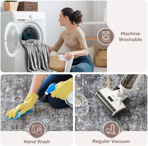Miniatura 3 de Rugcomf Alfombra de pasillo para pasillos de cocina, antideslizante, 2 x 6 pies, alfombras lavables con parte trasera de goma, alfombra floral suave