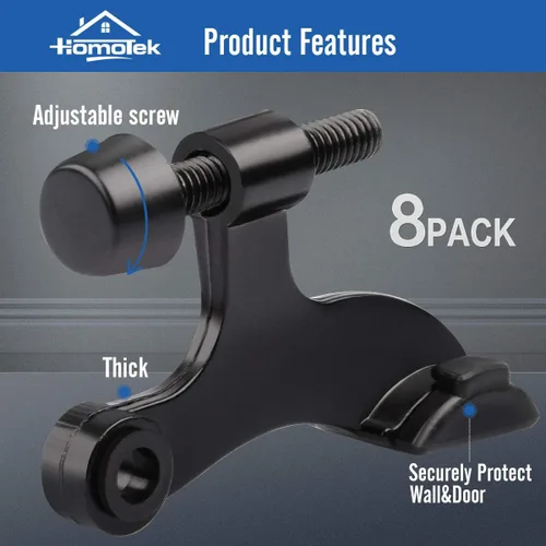 Miniatura 2 de HOMOTEK Paquete de 8 Topes de Puerta con Pasador de Bisagra Negro, Tope de Puerta Ajustable de Servicio Pesado de Lujo 2-1/2"x1-3/4", con Puntas