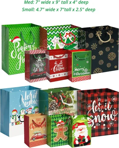 Miniatura 8 de Party Funny 24 bolsas de papel de regalo de Navidad a granel con asas y 60 etiquetas de regalo de Navidad, varios tamaños para envolver regalos