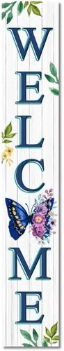 Letrero de bienvenida con diseño de mariposa para porche y porche inclinado para puerta delantera, porche, terraza, patio o pared, para interiores y