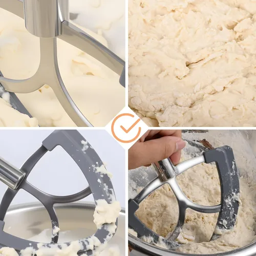 Miniatura 4 de Stainless Steel Flex Edge Beater with Silicone Edges and Pouring Shield Compatible with KitchenAid 4.5-5QT Mixer Bowl, Beater Paddle Attachment