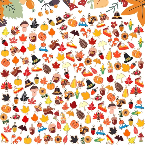 150 dijes de Acción de Gracias a granel para fabricación de joyas, otoño, hoja de arce, calabaza, pavo, colgantes de otoño, pulseras, collares,