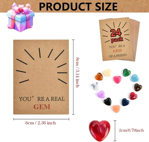 Miniatura 4 de Paquete de 24 tarjetas de San Valentín con gemas para el día de San Valentín, tarjetas con piedra de cristal en forma de corazón, divertida tarjeta