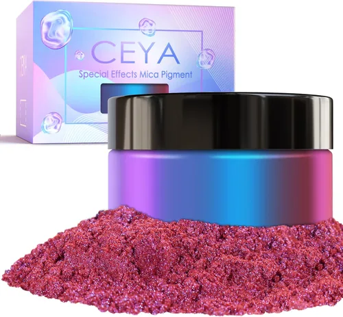 Ceya Polvo Mica Camaleón, 50g/1.8oz Ámbar Rosado Cromo Polvo para Uñas, Pigmento de Efecto Perlescente con Cambio de Color de Grado Cosmético para