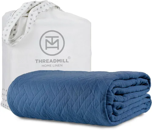 Miniatura 19 de Threadmill Mantas de algodón de lujo para cama tamaño King Acogedora manta 100% algodón tamaño King para todas las estaciones Colcha Aster suave
