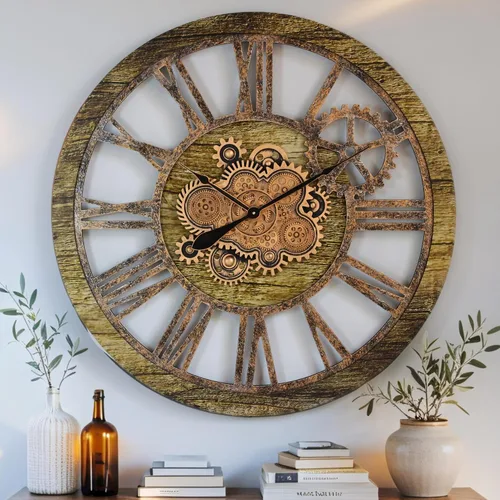 Miniatura 17 de ImprovingLife The Gears Clock - Reloj de pared con engranaje móvil real de 36 pulgadas, estilo vintage, industrial, de gran tamaño, rústico