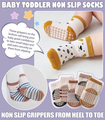 Miniatura 3 de Yebing Calcetines para bebés y niños pequeños, calcetines antideslizantes con agarres, calcetines de algodón para regalos