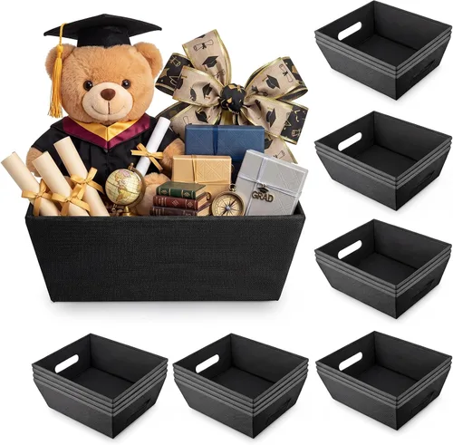 Fainne - 20 cestas de regalo vacías con asas de 10 x 8 pulgadas, cestas de cartón kraft vacías a granel para recuerdos de fiesta, cumpleaños, boda,