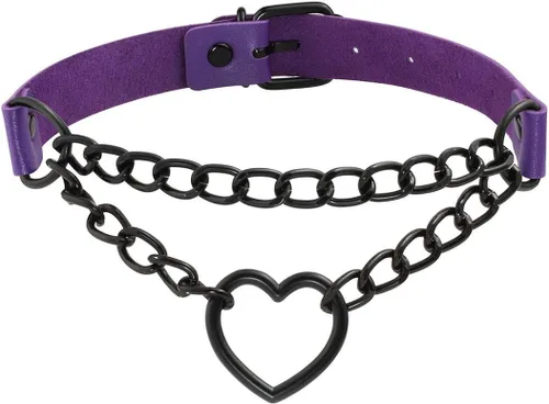 Miniatura 11 de Eigso Gargantilla gótica con cadena de corazón para mujer, gargantilla de cuero punk, collares Emo Grunge, collar para fiesta de los años 80