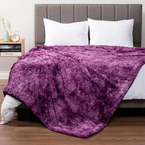 Miniatura 16 de PAVILIA - Manta de piel sintética reversible con diseño tie-dye color negro, suave, mullida y cálida, mantas y cobijas de sherpa para cama, manta