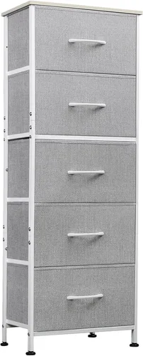 Miniatura 14 de WLIVE Cómoda de tela, cómodas altas de 5 cajones para dormitorio, organizador de cómoda de almacenamiento con cajones de tela, parte superior