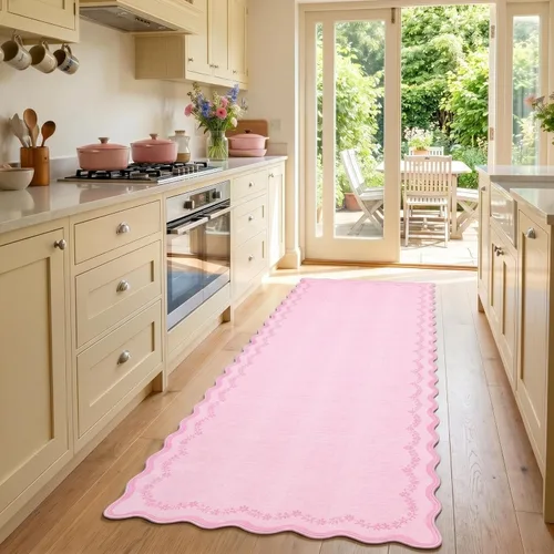 Miniatura 82 de GarveeHome Alfombra de entrada festoneada, 2 x 3, color azul sólido, lavable, alfombra floral para entrada interior, alfombra floral antideslizante