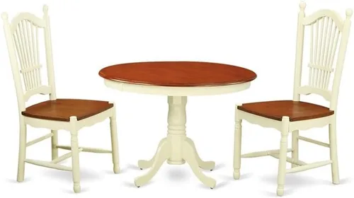 Miniatura 10 de East West Furniture HLDO3-MAH-W Juego de mesa y sillas de cocina de 3 piezas contiene una mesa de comedor redonda con pedestal y 2 sillas