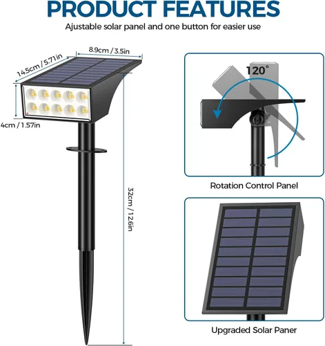 Miniatura 7 de WENATY - Luces solares para exteriores impermeables IP65, [paquete de 12 unidades/4 modos] foco solar para exteriores, de crepúsculo a amanecer
