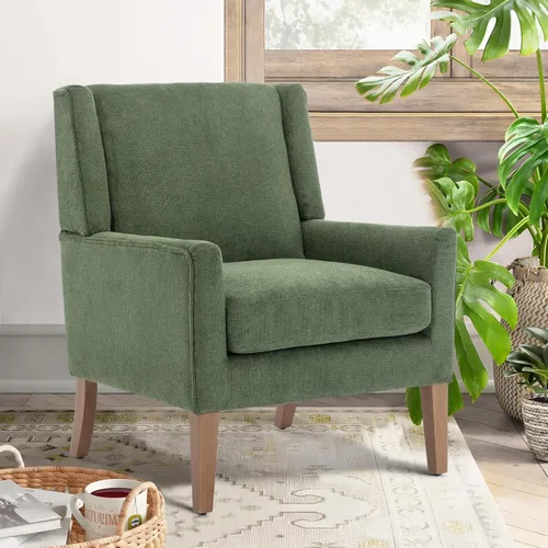 Miniatura 15 de COLAMY Juego de 2 sillas modernas con respaldo alto tipo wingback para sala de estar, sillón de acento tapizado en tela, silla de sofá individual