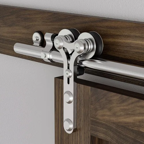 Miniatura 9 de CCJH Kit de herrajes para puertas correderas de acero inoxidable de 5.5 pies, kit de puerta de granero de madera resistente y suave, apto