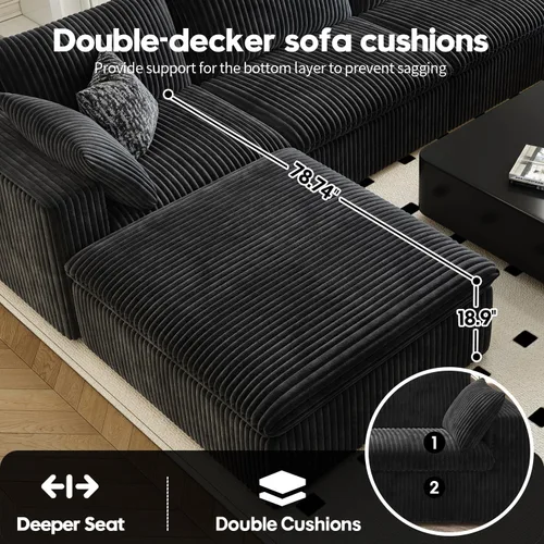Miniatura 4 de LoveSeat Cloud Couch Sofá Seccional Modular para Sala de Estar, Sofá Moderno con Asiento Profundo, Sofá de 2 Plazas Sin Huesos con Otomana, Cómodos