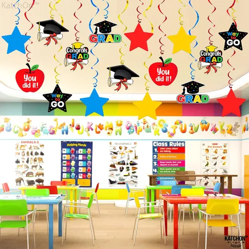 Miniatura 9 de KatchOn, 30 espirales colgantes de graduación de jardín de infantes, sin bricolaje Coloridas graduaciones preescolares para decoraciones