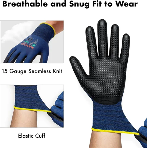 Miniatura 3 de KAYGO Guantes de trabajo con revestimiento de nitrilo de microespuma, 3 pares KG19N de nailon de punto sin costuras, micropuntos para un mejor