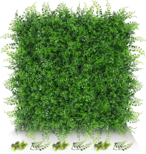 6 paneles de pared de césped de 20 x 20 pulgadas, fondo de hierba de helecho artificial con protección UV, paneles de boj de plantas de vegetación