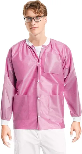 Miniatura 51 de Paquete de 10 chaquetas desechables de laboratorio, chaqueta médica reutilizable hasta la cadera, unisex, con puños de punto y bolsillos