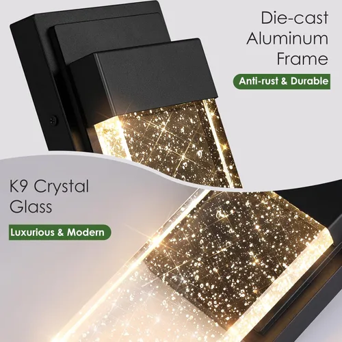 Miniatura 4 de BesLowe Lámparas de pared para exteriores con cristal de burbujas de cristal, apliques exteriores impermeables, faroles de pared LED, luces