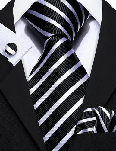 Miniatura 200 de Barry.Wang Juego de corbatas para hombre, corbata de seda a rayas, tejido a cuadros, gemelos formales, negocios, boda