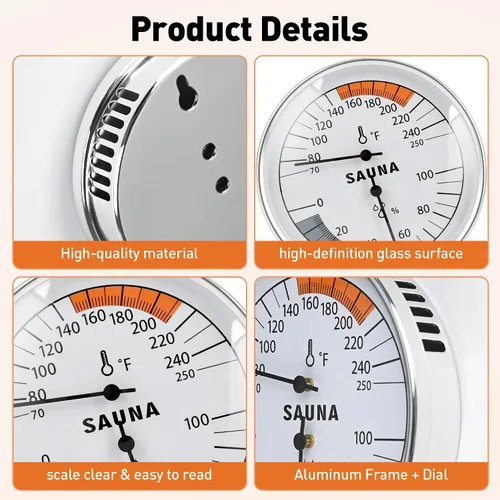 Miniatura 3 de Termómetro de sauna Fahrenheit e higrómetro 2 en 1 – Medidor preciso de temperatura de humedad interior, accesorios de sauna, medidor