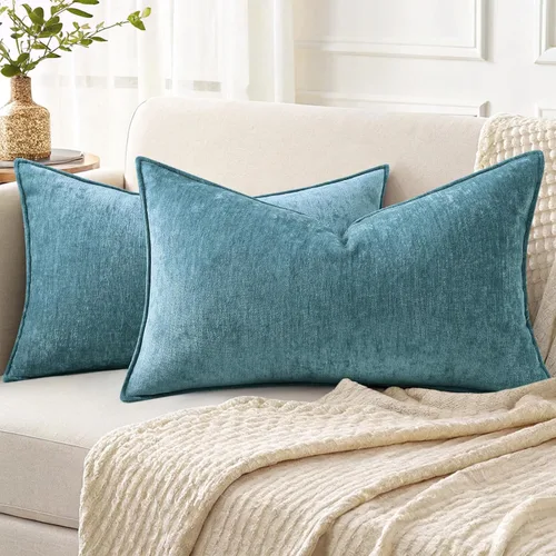 Miniatura 45 de decorUhome - Fundas de Cojín para Sofá 16x16 pulgadas Set de 2, Decorativas Suaves Euro Neutras de Felpilla con Diseño Elegante, Aqua Haze
