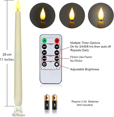 Miniatura 3 de Homemory - 12 piezas de velas cónicas sin llama con temporizador remoto y atenuador, velas cónicas de 11 pulgadas marfil operadas con batería