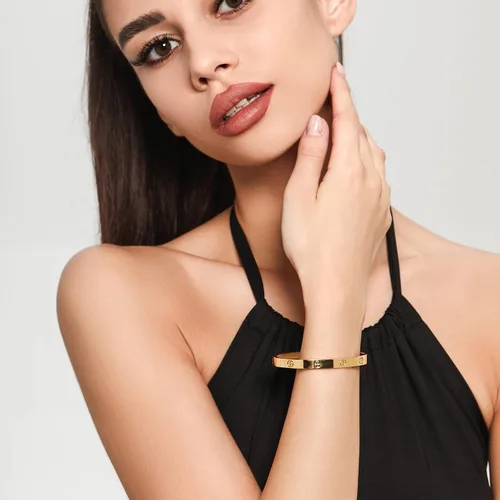 Miniatura 2 de 18K Gold Plated Love Friendship Bracelet with Cubic Zirconia Stones Bangle Cuff Best Gifts with Crystal for Mother's Day Valentine's Day Wedding