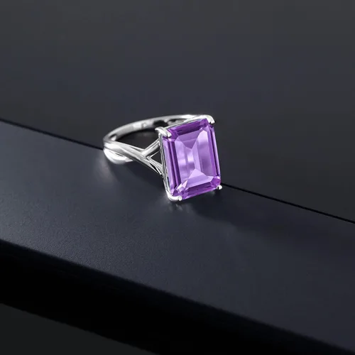 Miniatura 4 de Gem Stone King Anillo de compromiso de oro blanco de 10 quilates con amatista morada para mujer