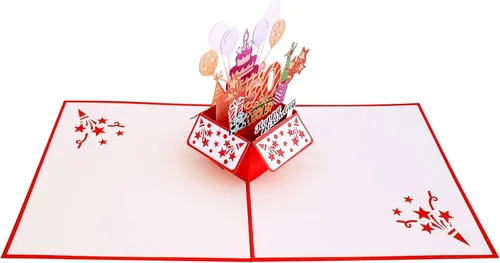 Miniatura 5 de iGifts And Cards Tarjeta de felicitación emergente 3D con caja de fiesta de cumpleaños número 50 color rojo – Cincuenta, impresionante, globos