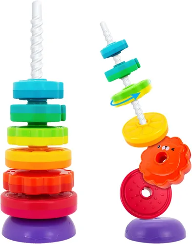 BYFWH Juguetes giratorios apilables para bebés de 12 meses en adelante, anillo de arcoíris, flores, animales, frutas, apilador, juguetes ABS para