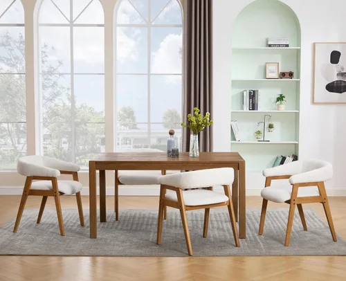 Miniatura 6 de CIM0TA - Juego de 2 sillas de comedor modernas con brazos de tela de tapicería de sherpa para cocina y comedor con respaldo abierto de barril/patas